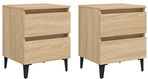 vidaXL 2X Nachttisch mit 2 Schubladen Metallbeinen Nachtschrank Nachtkonsole Nachtkommode Schlafzimmer Schrank Kommode Sonoma-Eiche 40x35x50cm Holzwerkstoff