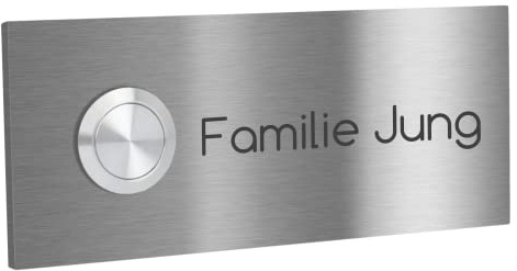 Jung-Edelstahl-Design Türklingel Mainz 1G. Klingelplatte 12x5 cm, 15x7 cm oder 18x10 cm. Klingelschild mit individueller Gravur (ohne LED)