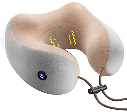 ikasus Massagekissen 3D Elektrische Nackenmassagegerät für Nackenmuskel Schmerzlinderung U-förmiges Massagekissen mit Rotierenden Massageköpfen, Müdigkeit lindern, Entspannen, Für Auto und Büro