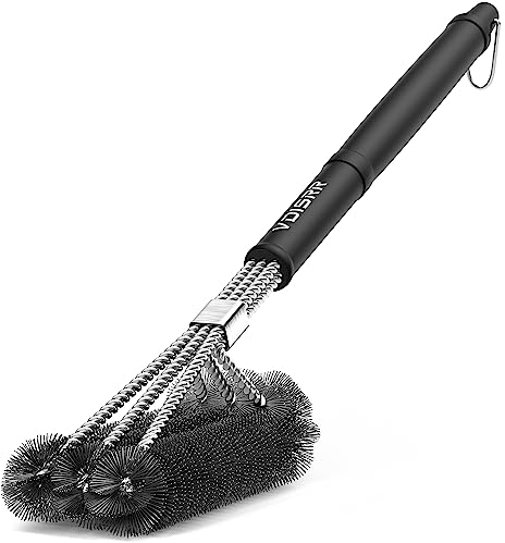 VDISRR Grillbürste,Grillbürste Edelstahl, Grillrost Bürste, Dreireihigen Edelstahlborsten, Langer Griff, geeignet für Gasgrills, Holzkohlegrills und Elektrogrills
