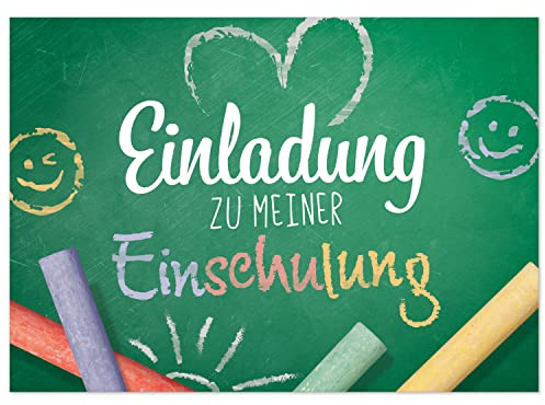 8 Einladungskarten Einschulung mit vorgedruckter Rückseite, Design 5, Karte Einladung 1. Schultag in der Schule