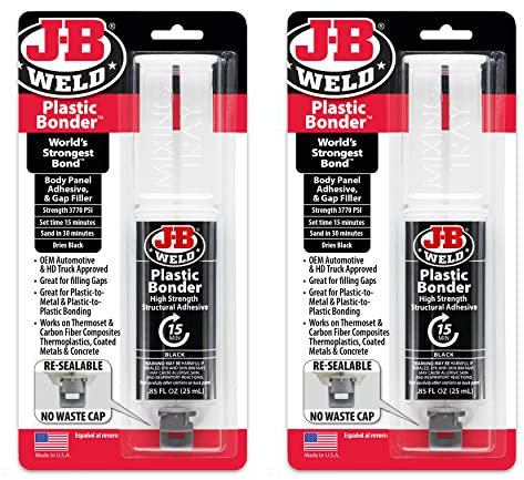 J-B Weld 50139 Adhesivo de plástico para panel de unión y jeringa de relleno de huecos, se seca en negro, 25 ml (2)