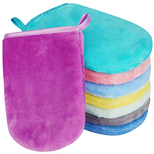 PHOGARY -Packung von 8 Stücken Bad Mitten Handschuhe zum Waschen von Spitzen -Sprechgröße Premium -Baumwolle, 8 Farben, 15x21 cm