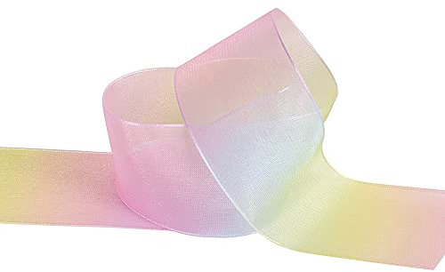 10 Yards Organza Bänder Satinband Ringelband Regenbogen Geschenkband Geschenkbänder Schleifenband 38mm Dekoband Gradient Farben Seidenband für Haarzöpfe Geschenk Hochzeit Blumensträuße Party,Farbe 1