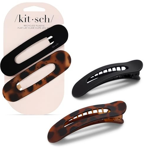 Kitsch Flache Haarspangen Damen - Schwarz & Tortoise, 2 Stück | Starker Halt, Rutschfester Griff Haarklammer Flach Für Einen Sicheren und Komfortablen Look, Recycling-Kunststoff Haarschmuck