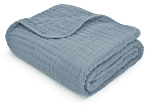 Comfy Cubs Muslin Baby Blanket - Soft, Lightweight, 6-Layer Thick Cotton Blankets for Toddlers, Newborns & Infants - 102 X 102 cm Large, Breathable & Versatile for Sleeping & Tummy Time - Pacific Blue