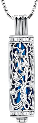 VCCWYQK Zylinder Kremation Schmuck Baum des Lebens Urne Asche Halskette für Frauen Männer Fläschchen Kremation Asche Anhänger Geliebte Memorial Schmuck