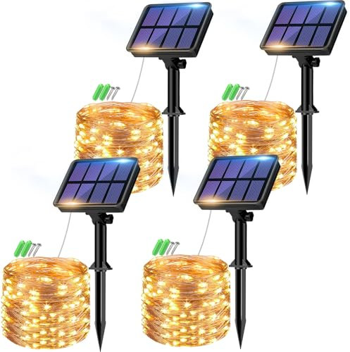 Btfarm 4 Paquete Guirnaldas Luces Exterior Solar, 8+2M 80LED Solares Jardin Cadena para Navideñas Decoracion Arbol, Cálido