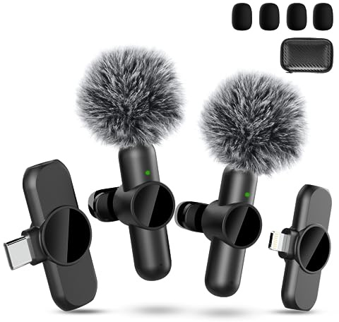 Quanlex Wireless Lavalier Microphone for iPhone/iPad/Android Phone, Plug-Play Wireless Microphone for Video Recording, Clip On Lapel Mic for Interview/TikTok/YouTube/Vlog (2 Mics & 2 Receivers)