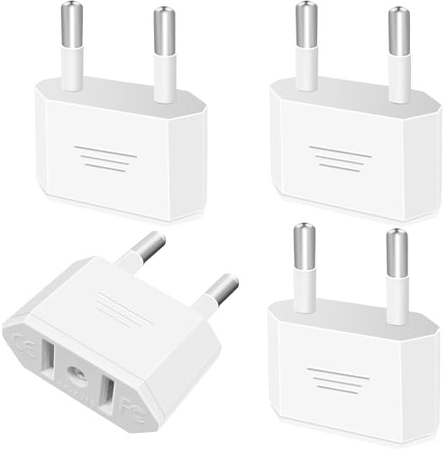 Tixlux 4 pezzi adattatori da viaggio USA a 2 pin per spina Europea/tedesca, spina americana/canadese/messicana, adattatore per dispositivi con alimentatore di rete americana, Bianco