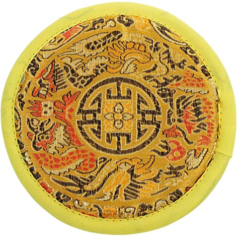 SAFIGLE Buddhistische Klangschalenmatte aus Handgenähtem Baumwollstoff Gelb Passend für Buddha Sound Bowl Tragbares Kissen für Meditation und Ritualinstrumente