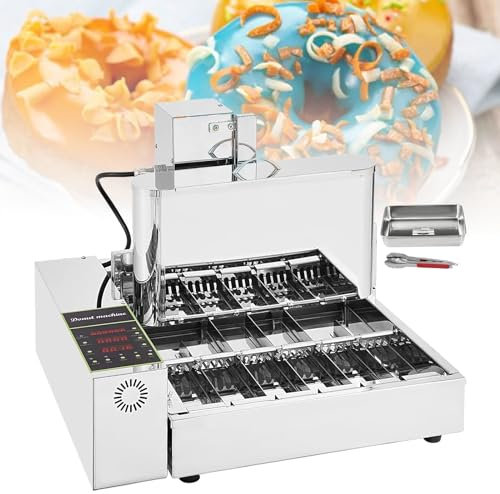 Commercial Automatic Donut Making Machine with 6 Rows, Auto Doughnut Maker with Digital Display 1800PCS/H 9.5L Hopper Adjustable Thickness Auto Flip Donuts Snack Fryer