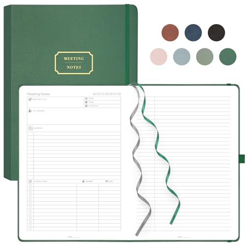 EMSHOI Meeting-Notizbuch für die Arbeit mit Aktionspunkten – 240 Seiten, A4-Business-Planer, PU-Leder Meeting-Protokoll To-Do-Liste Notizbuch Projekt-Notizblock Tagebuch für Frauen und Männer, 21,5 x
