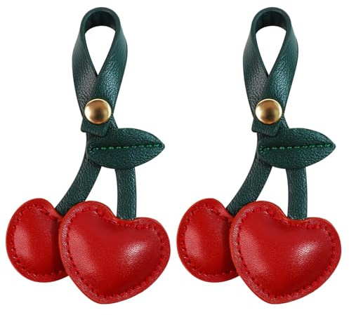 Quadafy Kirschtaschen-Charm, niedlicher Kirsch-Anhänger für Geldbörse, Tasche, Anhänger für Handtaschen, Taschen, Kirsch-Schlüsselanhänger, 2 Stück, 4.5inches X 2.8inches, Kunstleder, PU
