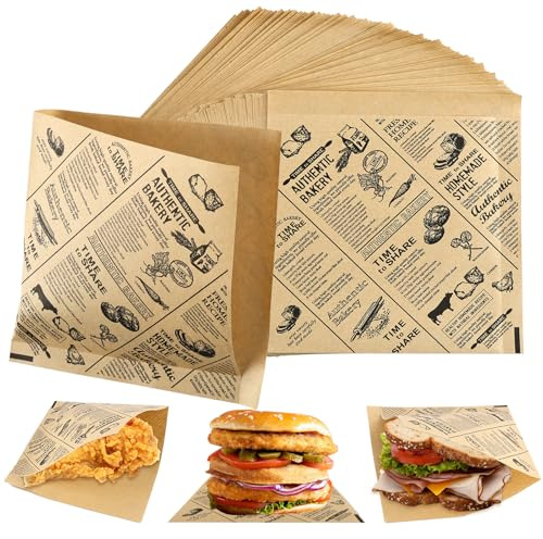 150 Stück Dickes Burger Papier, Wasserdicht und Öl Hamburger Tüten | 15 x 15 cm Burgertaschen Paper, Papiertüten für Burgers, Pommes, Butterbrot, Sandwich, Käse, Kuchen