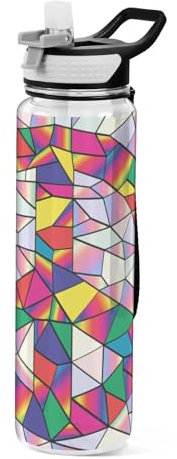Mnsruu Transparente Sport-Wasserflasche mit Strohhalm, auslaufsichere Trinkflasche, Friedenszeichen in Regenbogenfarben, Fahrradflaschen für Sport, Büro, Schule, BPA-freier Tritan-Kunststoff, 1 Liter