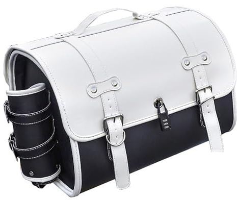PUBIBD Motorrad Hecktasche für Piaggio Vespa GTS GTV 250 300, wasserdichte Leder Motorrad Pannier Satteltasche Reisetasche, 33L Große Kapazität Motorrad Werkzeugtasche,B Black+White