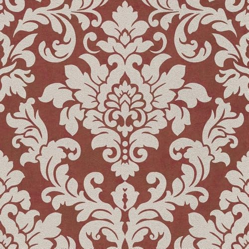 Glitter Damask Red Grey Wallpaper - Glamorous Sparkly Trendy - Stylish Feature Wall - Paste The Wall Blown Vinyl