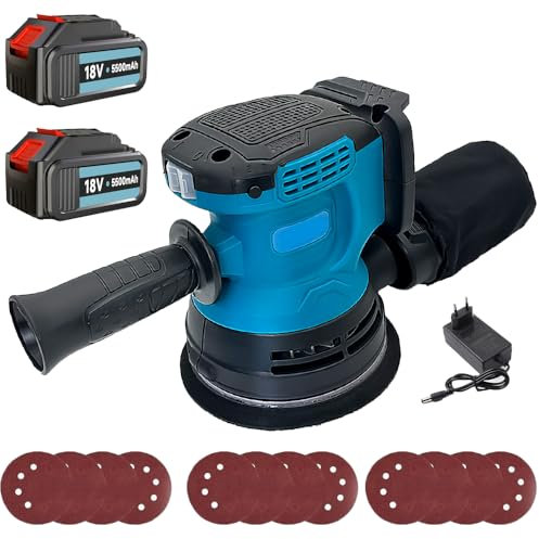 Cordless Orbital Sander, 13000rpm Random Orbital Sanders 2X 3.0Ah, Variable Speeds, 125mm 12x Sandpapers, Cordless Sander Compatible with DBO180Z for Sanding, Polishing Wood, DIY, Home Improvements