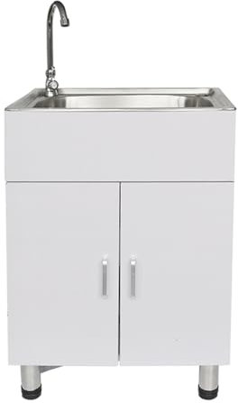 Freistehende Edelstahl Spültisch Gastro 1 Becken, Spülschrank Spüle mit Warm- und Kaltwasserhahn, für Waschküchen, Garagen, Restaurants Und Bars(58 * 43cm/22.8 * 16.9in)