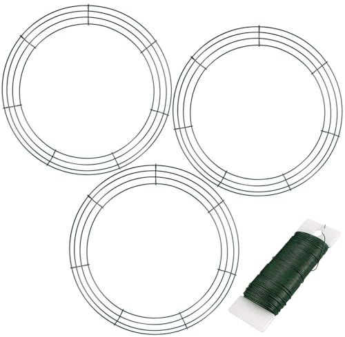3 Pack Green Christmas Wire Wreath Rings 14inch Metal Wreath Frame,35cm Large Round Wire Wreath Frame for Christmas Wreath Making Rings Base,Wedding Garland Ring,Garden, Home Supplies DIY Crafts