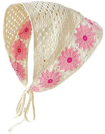 MEAKTSMI Gestrickter Blumen Dreiecksschal Schöner Häkel Haartuch Raffhalter Blumenmuster Eleganter Turban Für Mädchen Foto Requisiten