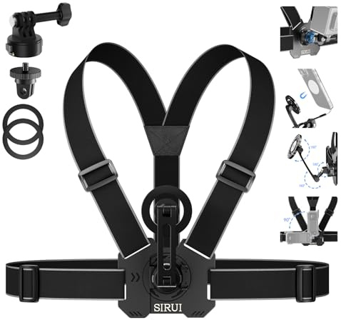 Sirui Quick Release Chest Mount for Action Camera & Phone, Magnetic Adjustable Camera Body Strap with Metal Rings, Body Phone Holder for POV, AM-AC02