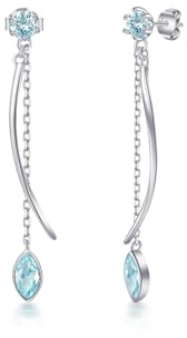 PHNIBIRD Boucle d'oreille Pendante Longues pour Femme en argent 925 aigue marine boucles d'oreilles Bijoux Femme (03-Aigue-marine)