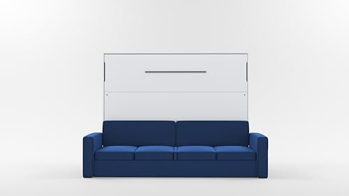 MAXIMAHOUSE Schrankbett horizontal mit Sofa, Invento NOVA 160H mit Lattenrost aus Holz, Bett im Schrank 160x200, Modern Concept und Design, Klappbett, Schlafzimmer, Wandbett (Weiss Matt+Blau)