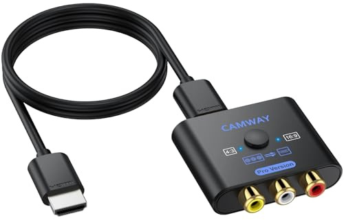 CAMWAY RCA to HDMI Converter, 1080P AV to HDMI Adapter, Supports 4:3/16:9 Aspect Ratio, Plug & Play for Wii, PS2, N64, VCR, DVD, VHS, with 1.5ft HDMI Cable, PAL/NTSC Compatible