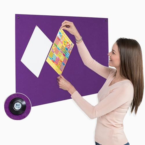 Frameless Fire-Retardant Purple Noticeboard, 800 X 540 mm, Double-Sided Display Pinboard, Wall-Mounted, 9 Colours to Choose from - Ideal for Office, Classroom, Utility Areas, Busy Public Spaces