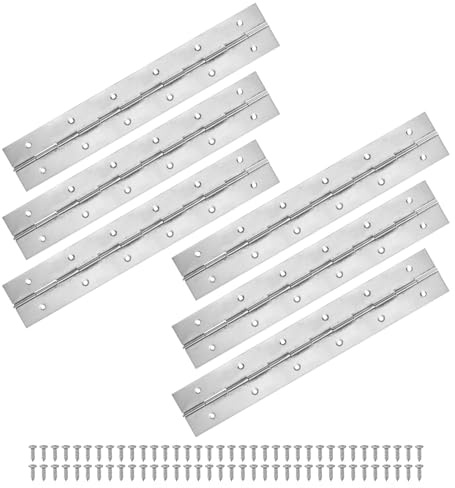 M METERXITY Juego De 6 Bisagras De Piano 12 Pulgadas / 300mm Tonel Plateado | Bisagra Continua De Piano, Con Agujeros Y Tornillos De Gabinete/Caja, 2x 0.04 50x 1mm Ancho Abierto Grueso