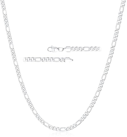 Esrael 925 Sterling Silber Kette für Herren 3mm Silberkette Herren Figaro Halskette Männer Silber Halskette Männer Jungen Schmuck Geschenke für ihn 24Zoll
