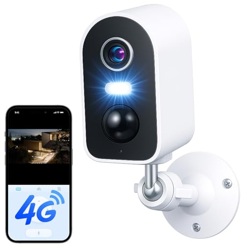 KKB 4G LTE Telecamera di Sorveglianza Esterna con SIM Integrata, Telecamera Senza WiFi con Batteria 5200mAh, Risoluzione 2K, Audio Bidirezionale, Rilevamento PIR, Impermeabile IP65, App iCam365