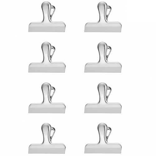 8 PCS Acier Inoxydable Clips,Pinces Sachets Alimentaires,Pince Métallique Argenté,Pince Feuille de Papier,Pince Tableau pour Bricolage,pour emballages alimentaires, Papier, Bureau, Cuisine