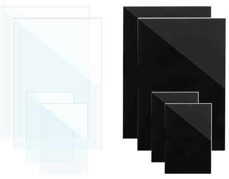 BATHRINS 8 Stück Acrylglas Platte Transparent und Schwarz, 1mm Acrylplatte 20x30cm Kunststoffplatte für Fotorahmen, Fenster, Projektausstellung, Malerei