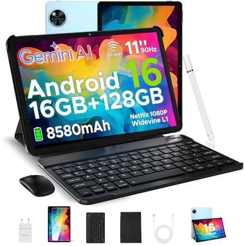 DOOGEE U11 Neueste Android 16 AI Tablet 11 Zoll 16GB+128GB (2TB TF) Widevine L1 Gaming Tablets, 8580mAh, Octa-Core, 2.4G+5G WiFi, 13MP+5MP, Tablet mit Tastatur, Maus, Stift, Hülle und Schutzfolie