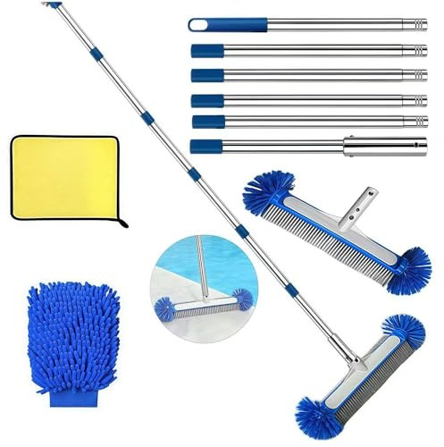Poolbürste mit Teleskopstange 230cm Lang, Pool Reinigungsbürste 45cm, Poolbesen mit Längenverstellbarer Edelstahlstange, Pool Bürsten Set, Pool Cleaning Brush, für Pool Reinigung