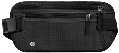 Sac Banane de Voyage avec RFID Blocage, Pochette Ceinture de Voyage Sécurisée, Pochette de Securite Femme ou Homme pour Argents, Noir