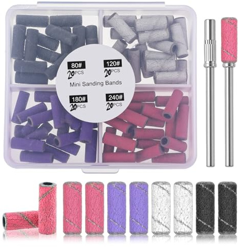 Nogeqi Lot de 82 petits embouts de ponceuse à ongles - 80/120/180/240 - Avec 2 forets à ongles de 3,4 mm - Pour vernis à ongles, manucure, pédicure, nail art