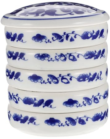 BELLIFFY Ceramic Pigment Plate and 5-Layer Ink Dish Lid, Blue and White Porcelain Mixing Tray for Watercolor Painting, Painting Tool Suitable for Artists and Hobbyists