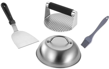 Toyvian Presse à Hamburger Acier Inoxydable Poignée Ergonomique, Marqueur Grille, 4 Pièces, Outil de Cuisson pour Barbecue Extérieur, Presse Viande Burger Pratique pour Smash Burgers