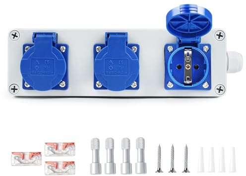 BuyWeek Steckdosenverteiler 3 x 220V Baustromverteiler 16A Schutzart IP54 Wandverteiler Schuko Steckdosen Verteilerkasten Aufputz für Werkstatt, Innen- und Außenbereich (3-fach wasserdichte Box)