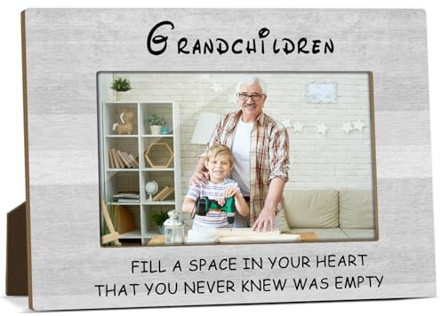 Grandchildren Picture Frame, Grandparents Day Birthday Gifts, Grandchildren Fill a Space in Your Heart That You Never Knew was Empty Wooden Photo Frame for Table Decor, Holds 4x6 Inch Photo -026