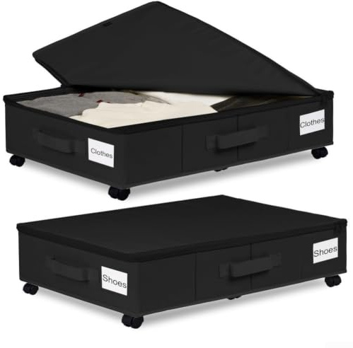 Caja de Almacenamiento Plegable para Debajo de la Cama, con Ruedas, Organizador de Tela Oxford 600D a Prueba de Polvo, para Ropa, Zapatos, Juguetes y artículos del hogar (tamaño pequeño Negro)