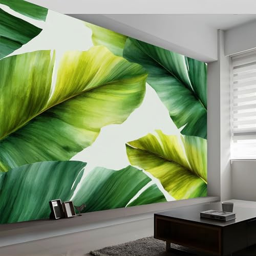 Carta da parati panoramica piante foglie di banano strisce, foto murale moderna 300L x 210A cm - Carta da parati decorazione casa stile retrò per soggiorno camera dei bambini ufficio