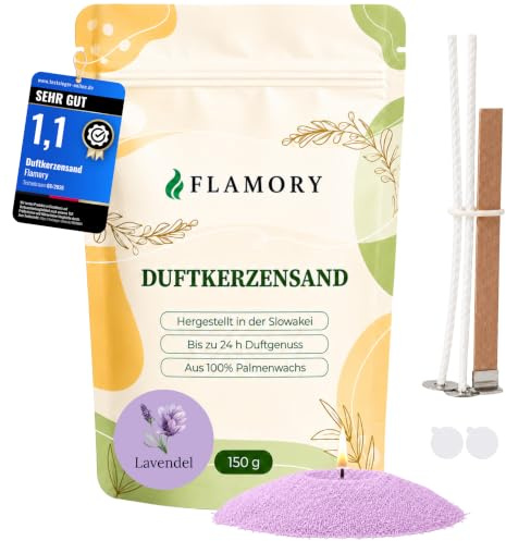Flamory Kerzensand mit Duft Lavendel 150g, inkl. 3 Dochte, 24h Brennzeit