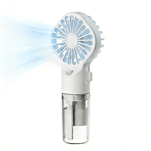 Berelin Ventilador de mano, mini ventilador de mano portátil con spray de niebla de agua, ventilador de escritorio de refrigeración recargable por USB con 4 velocidades, regalo de verano para la