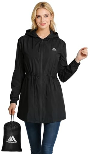 flintronic Women's Waterproof Jacket, Lightweight Raincoat Women, Waterproof Jackets Ladies, Windbreaker Hooded Breathable Active Outdoor Coats, Packable Functional Raincoats with Pocket