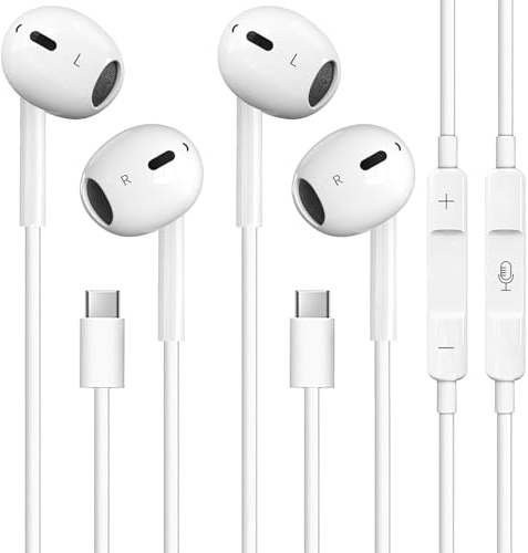 2 Pack USB C Wired Earphones for iPhone 17 16 15 Pro Max/Plus, Wired headphones USB C with Microphone & Volume Control, Type C Earphones Compatible for Samsung Galaxy S26 S25 S24 S23 S22/Ultra/Series